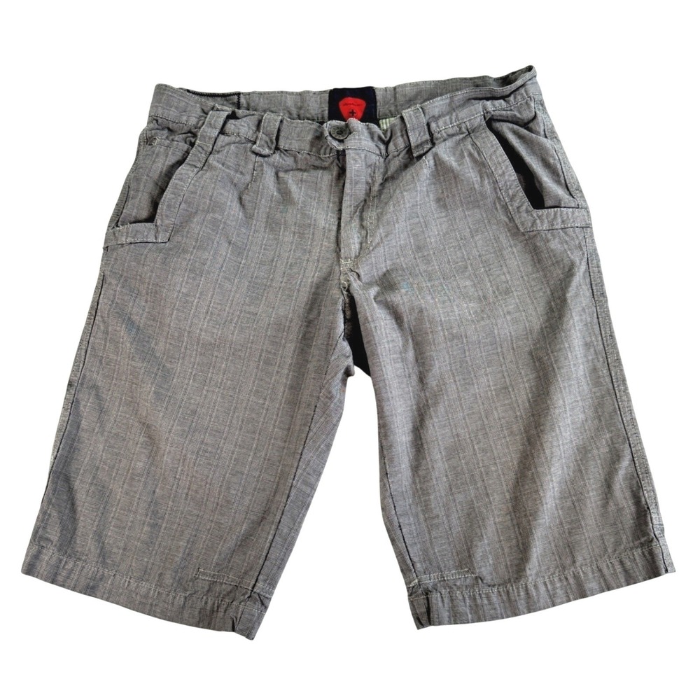 Vintage Strellson Mens Brown Plaid Casual Flat Front Shorts Size 36 90s Y2K Sk8